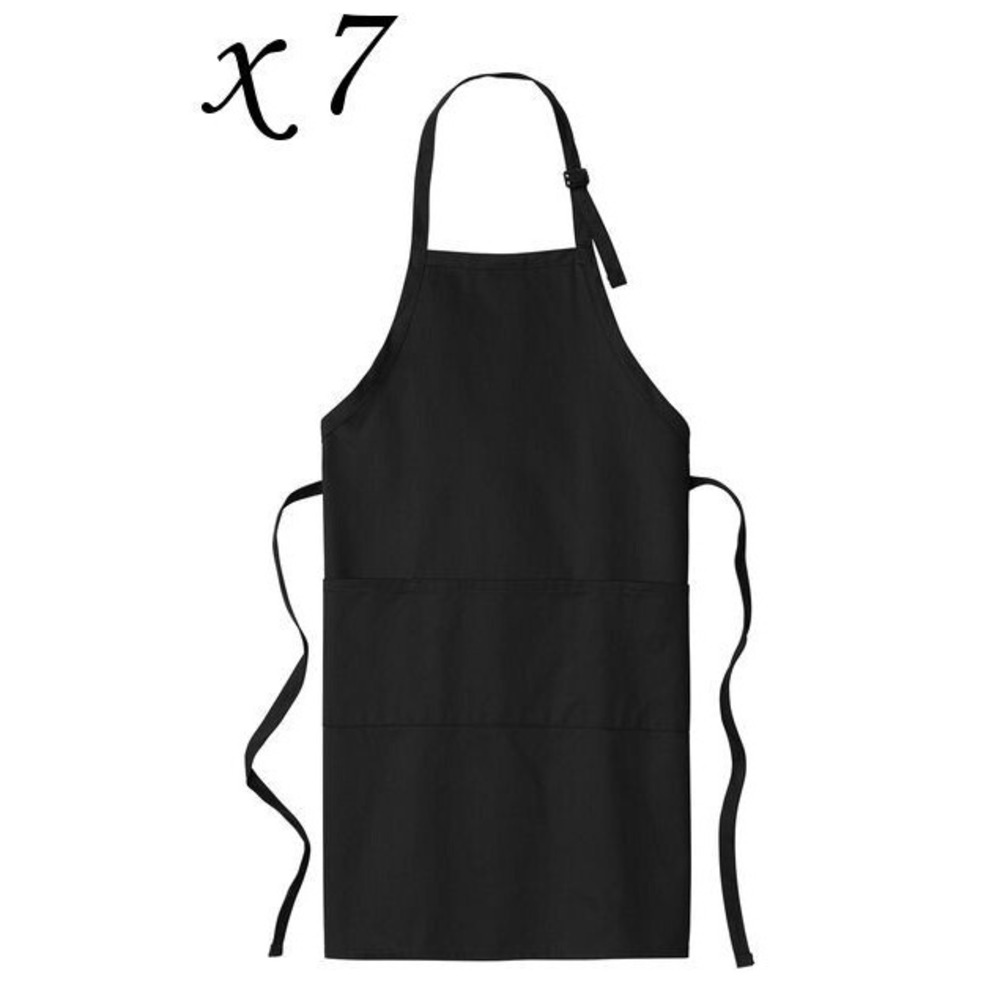 LOT: 7 Port Authority A700 Extra Long Stain‎ Release Bib Aprons - Black - One Sz